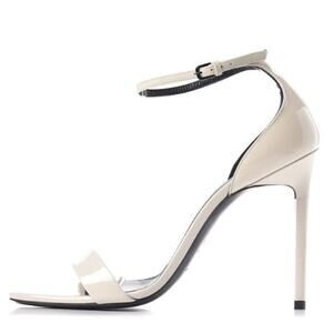 Saint Laurent Amber 105 Patent Calfskin Ankle Strap Sandals White Women's EU 39